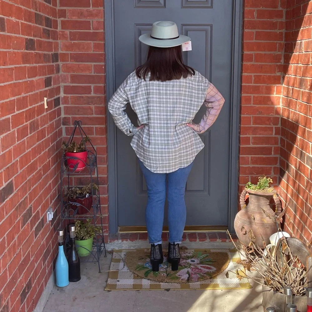 New Purple & Sage Plaid Flannel Button Down Pocket Shirt Small Medium Large - Picture 7 of 16